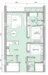 Floor plan: 2-bedroom 1-bathroom unit; features: open-plan kitchen-dining-living, master bedroom with ensuite bathroom, bedroom 2 with shared bathroom, utility room, balcony off living room, central foyer, 1 car porch.