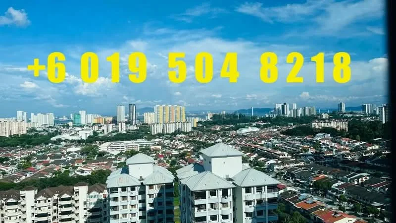 Exterior type: high-rise condominium; features: city skyline view, surrounded by residential areas, multiple high-rise buildings, clear blue sky, urban landscape, mixed-use development; style: modern.