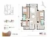 Floor plan: 2-bedroom 2-bathroom unit; features: open-plan kitchen-dining-living, master bedroom with ensuite bathroom, bedroom 2 with shared bathroom, balcony off living room, utility room, laundry area, central foyer.