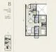Floor plan: 2-bedroom 1-bathroom unit; features: open-plan kitchen-dining-living, master bedroom with ensuite bathroom, balcony off living room, utility room, central foyer, 1 car porch.
