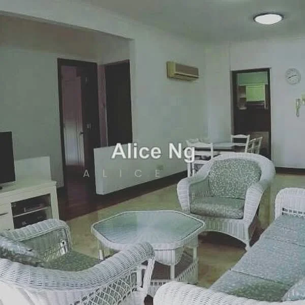 Living features: woven rattan sofa set, glass coffee table, wall-mounted TV, cream painted walls, laminate flooring, 1 wall-mounted split AC, recessed ceiling light, dining table with chairs in background; style: minimalist.