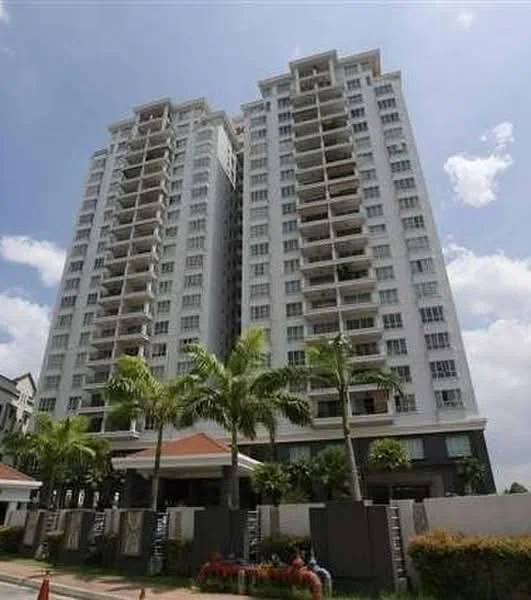 Exterior type: high-rise condominium; features: white painted facade, glass curtain wall, recessed balconies, palm trees in front, manicured landscaping, multiple storeys, entrance with awning; style: modern.