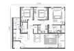 Floor plan: 3-bedroom 2-bathroom unit; features: open-plan kitchen-dining-living, master bedroom with ensuite bathroom, bedroom 2 with shared bathroom, utility room, balcony off living room, central foyer, 2 car porch, laundry area.