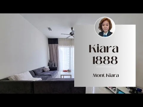 Living features: light grey fabric sectional sofa, white coffee table, ceiling fan, floor-to-ceiling windows, sheer curtains, grey accent wall, light-colored walls, wooden flooring, TV console, decorative items on shelves; style: modern; view: city.