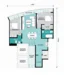 Floor plan: 3-bedroom 2-bathroom unit; features: open-plan kitchen-dining-living, master bedroom with ensuite bathroom, bedroom 2 with shared bathroom, utility room, balcony off living room, central foyer, 2 car porch.