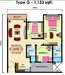 Floor plan: 3-bedroom 2-bathroom unit; features: open-plan kitchen-dining-living, master bedroom with ensuite bathroom, bedroom 2 with shared bathroom, utility room, balcony off living room, central foyer, 1 car porch, 1,163 sqft built-up.