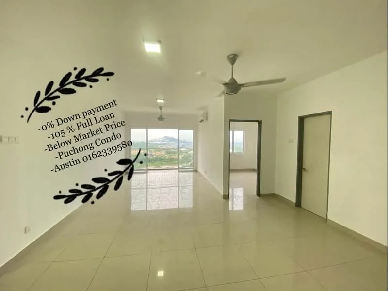 Living features: white painted walls, polished ceramic tile flooring, 5-blade ceiling fan with light, floor-to-ceiling windows, sliding glass door, mountain view, air conditioning unit, neutral color scheme; style: modern; view: mountain.