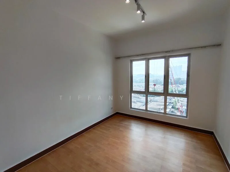 Room features: white painted walls, wooden flooring, floor-to-ceiling windows, natural light from windows, city view, recessed downlights; style: modern; view: city.