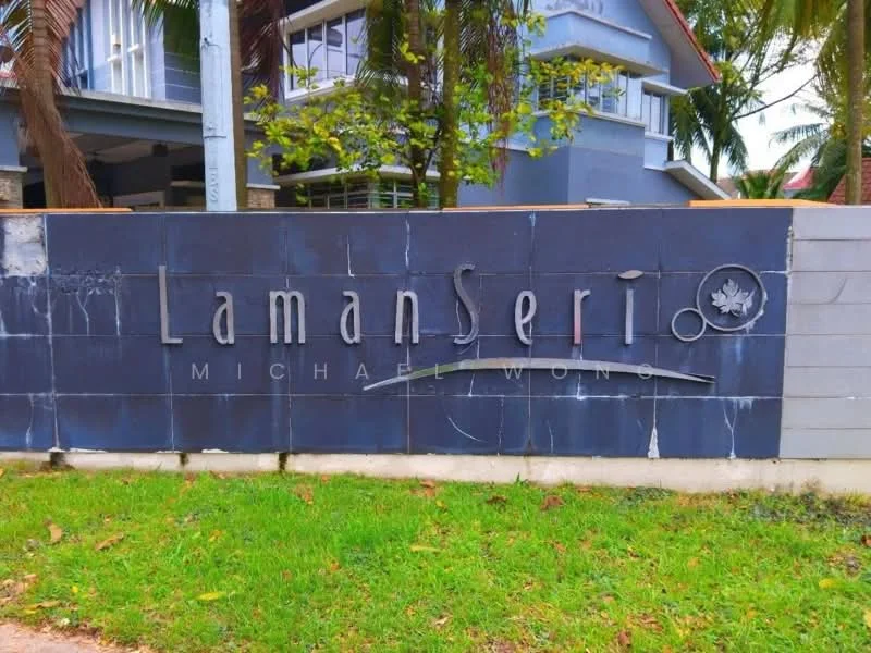 Exterior features: stone cladding, metal signage, landscaped lawn, paved walkway, surrounded by palm trees, modern architectural elements; style: modern.