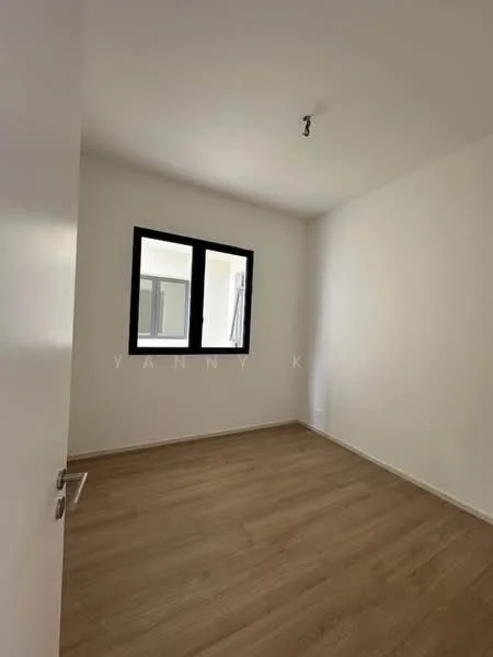 Room features: white painted walls, wooden flooring, single window, ceiling light fixture.