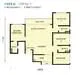 Floor plan: 3-bedroom 2-bathroom unit; features: open-plan kitchen-dining-living, master bedroom with ensuite bathroom, bedroom 2 with shared bathroom, utility room, balcony off living room, central foyer, 1 car porch.