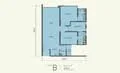 Floor plan: 2-bedroom 2-bathroom unit; features: open-plan kitchen-dining-living, master bedroom with ensuite bathroom, bedroom 2 with shared bathroom, balcony off living room, utility room, laundry area, central foyer.