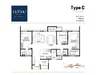 Floor plan: 3-bedroom 2-bathroom unit; features: open-plan kitchen-dining-living, master bedroom with ensuite bathroom, balcony off living room, utility room, laundry area, central foyer, 2 car porch, 1,250 sqft built-up.
