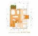 Floor plan: 2-bedroom 2-bathroom unit; features: open-plan kitchen-dining-living, master bedroom with ensuite bathroom, balcony off living room, utility room, central foyer, 1 car porch, private yard.