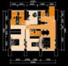 Floor plan: 2-bedroom 1-bathroom unit; features: open-plan kitchen-dining-living, master bedroom with ensuite bathroom, all bedrooms with windows, private terrace, utility room, central foyer.