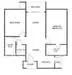 Floor plan: 2-bedroom 1-bathroom unit; features: open-plan kitchen-dining-living, master bedroom with ensuite bathroom, bedroom 2 with shared bathroom, utility room, central foyer, 1 car porch.