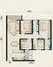 Floor plan: 3-bedroom 2-bathroom unit; features: open-plan kitchen-dining-living, master bedroom with ensuite bathroom, bedroom 2 with shared bathroom, utility room, balcony off living room, central foyer, 2 car porch, 1,200 sqft built-up.