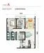 Floor plan: 3-bedroom 2-bathroom unit; features: open-plan kitchen-dining-living, master bedroom with ensuite bathroom, bedroom 2 with shared bathroom, utility room, balcony off living room, central foyer, 1 car porch, laundry area.