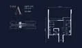 Floor plan: 1-bedroom 1-bathroom unit; features: open-plan kitchen-dining-living, master bedroom with ensuite bathroom, utility room, balcony off living room, central foyer.