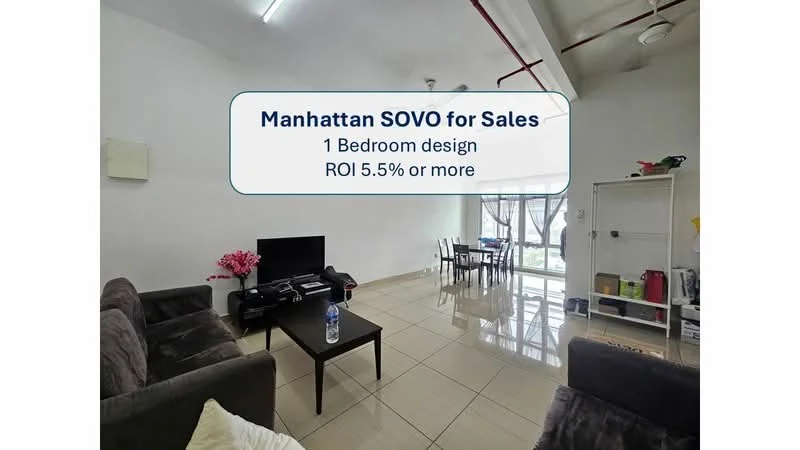 Living features: white painted walls, glossy tile flooring, 2-seater fabric sofa in dark grey, 3-seater fabric sofa in dark grey, ceiling fan, large window with sheer curtains, dining table for 4, decorative plant in ceramic pot, TV console, water bottle on table; style: modern.