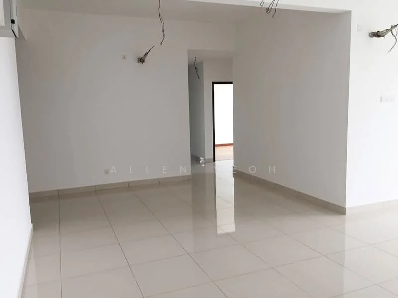 Room features: white painted walls, glossy ceramic tile flooring, no visible ceiling features, no visible windows or doors, empty space, no visible furniture or decor, neutral color scheme, open layout; style: modern.