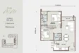 Floor plan: 2-bedroom 2-bathroom unit; features: open-plan kitchen-dining-living, master bedroom with ensuite bathroom, bedroom 2 with shared bathroom, utility room, balcony off living room, central foyer, 1 car porch.