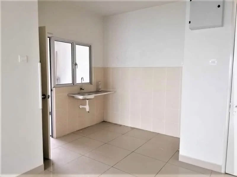 Laundry features: single-bowl stainless-steel sink, chrome pull-down faucet, white tiled walls, light beige tiled flooring, window for natural light, wall-mounted electrical panel.