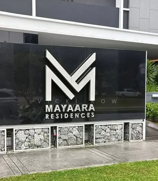 Exterior features: modern signage, black stone facade, landscaped greenery, paved walkway, glass panels, decorative stone cladding; style: modern.
