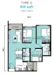 Floor plan: 2-bedroom 2-bathroom unit; features: open-plan kitchen-dining-living, master bedroom with ensuite bathroom, bedroom 2 with shared bathroom, utility room, balcony off living room, central foyer.
