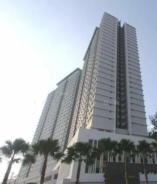 Exterior type: high-rise condominium; features: white painted facade, glass curtain wall, approximately 20-storey high-rise, palm trees in foreground, balconies on upper floors, modern architectural design, multiple windows, outdoor landscaping; style: modern.
