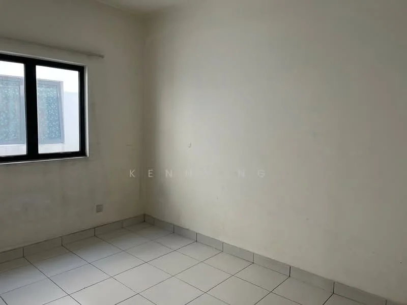 Room features: white painted walls, tile flooring, single window, neutral color scheme.