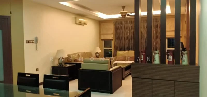 Living features: 3-seater leather sofa, 2-seater fabric sofa, coffee table, TV console, wall-mounted TV, area rug, ceiling fan, recessed downlights, curtains, decorative vases, wall paneling, white walls, marble flooring; style: modern.