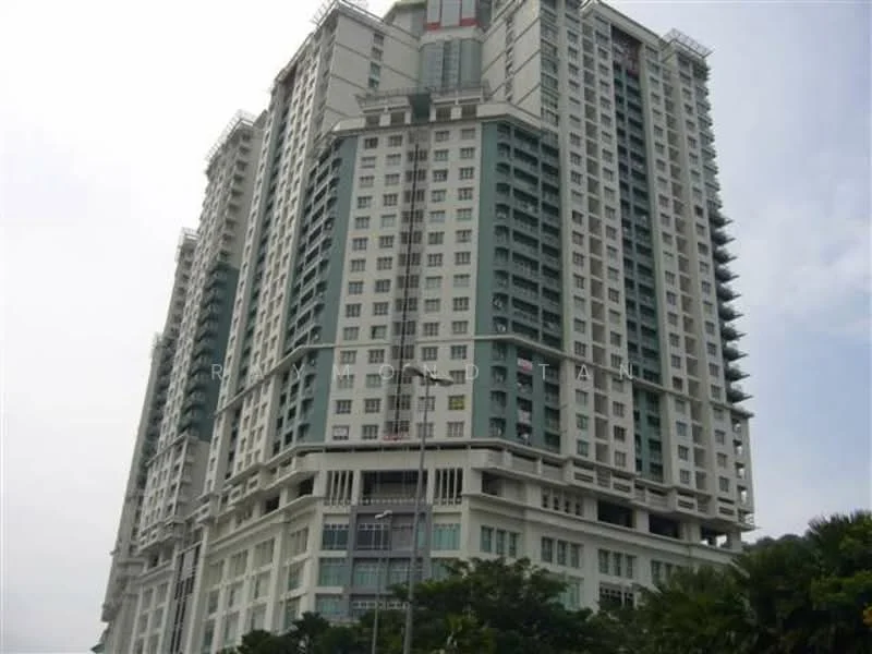 Exterior type: high-rise condominium; features: glass curtain wall, white painted facade, recessed balconies, multiple storeys, elevators visible, landscaped surroundings, urban context, modern architectural design; style: modern.