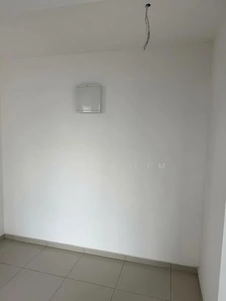 Room features: white painted walls, tile flooring, ceiling light fixture, corner wall-mounted unit.