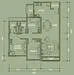 Floor plan: 2-bedroom 1-bathroom unit; features: open-plan kitchen-dining-living, master bedroom with ensuite bathroom, bedroom 2 with shared bathroom, utility room, central foyer, balcony off living room, 1 car porch.