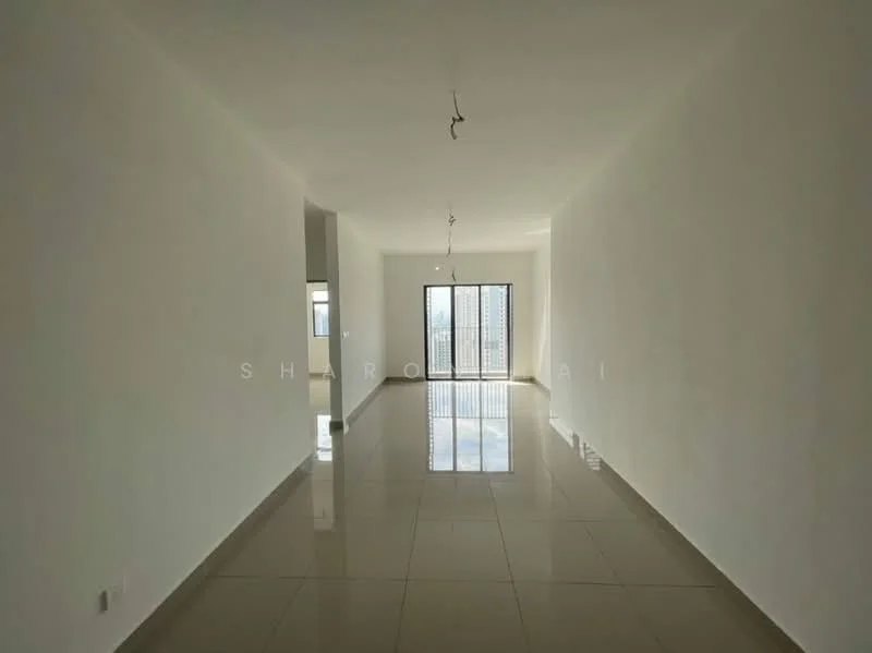 Room features: white painted walls, polished ceramic tile flooring, floor-to-ceiling windows, sliding glass door, recessed downlights, open layout, natural light, city view; style: modern; view: city.