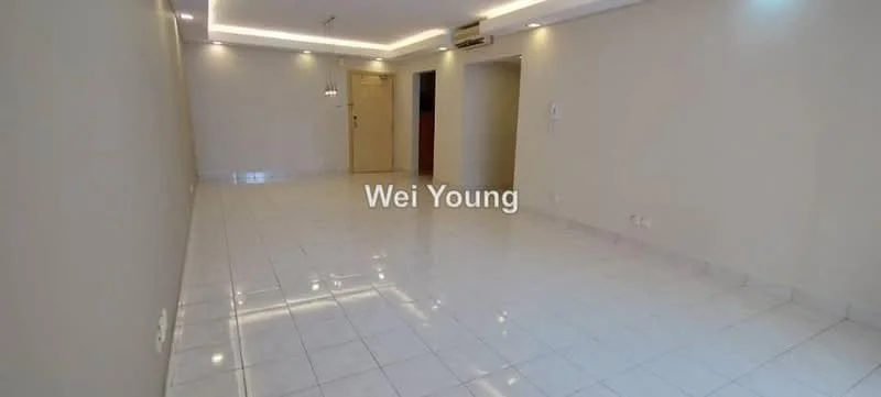 Room features: white painted walls, glossy white tile flooring, recessed downlights, air conditioning unit, door leading to hallway, neutral color scheme, no visible furniture or decor; style: modern.