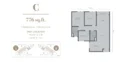 Floor plan: 2-bedroom 2-bathroom unit; features: open-plan kitchen-dining-living, master bedroom with ensuite bathroom, bedroom 2 with shared bathroom, balcony off living room, utility room, laundry area, central foyer.
