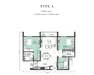 Floor plan: 2-bedroom 1-bathroom unit; features: open-plan kitchen-dining-living, master bedroom with ensuite bathroom, bedroom 2 with shared bathroom, balcony off living room, utility room, laundry area, central foyer.