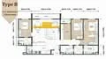 Floor plan: 3-bedroom 2-bathroom unit; features: open-plan kitchen-dining-living, master bedroom with ensuite bathroom, bedroom 2 with shared bathroom, utility room, balcony off living room, central foyer, 2 car porch, 1,250 sqft built-up.