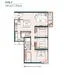 Floor plan: 3-bedroom 2-bathroom unit; features: open-plan kitchen-dining-living, master bedroom with ensuite bathroom, bedroom 2 with shared bathroom, utility room, balcony off living room, central foyer, 2 car porch, 1,200 sqft built-up.