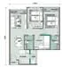 Floor plan: 3-bedroom 2-bathroom unit; features: open-plan kitchen-dining-living, master bedroom with ensuite bathroom, bedroom 2 with shared bathroom, utility room, balcony off living room, central foyer, 2 car porch, 1,200 sqft built-up.