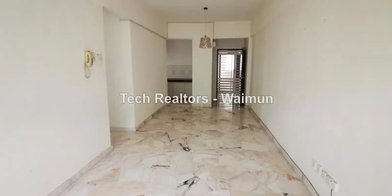Room features: marble flooring, white painted walls, ceiling light fixture, sliding glass door, window with view to outside.