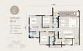 Floor plan: 3-bedroom 2-bathroom unit; features: open-plan kitchen-dining-living, master bedroom with ensuite bathroom, bedroom 2 with shared bathroom, utility room, balcony off living room, central foyer, 1 car porch.