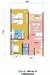 Floor plan: 3-bedroom 2-bathroom unit; features: open-plan kitchen-dining-living, master bedroom with ensuite bathroom, bedroom 2 with shared bathroom, utility room, balcony off living room, central foyer, 1 car porch.