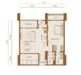 Floor plan: 2-bedroom 2-bathroom unit; features: open-plan kitchen-dining-living, master bedroom with ensuite bathroom, bedroom 2 with shared bathroom, utility room, balcony off living room, central foyer, 1 car porch.