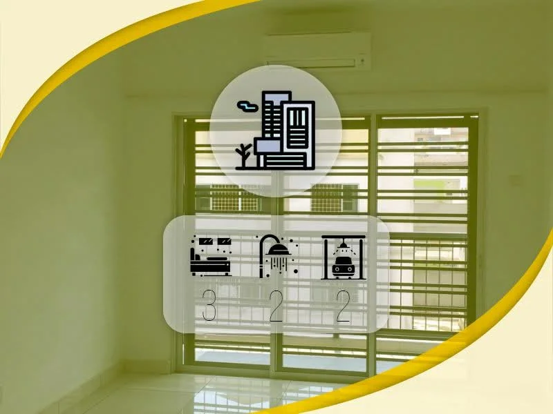 Room features: white painted walls, glossy tile flooring, floor-to-ceiling windows, sliding glass door, air conditioning unit, window treatments, balcony access; style: modern; view: city.