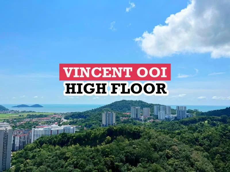 Exterior type: high-rise condominium; features: city skyline view, sea view, green hillside, multiple high-rise buildings, clear blue sky, lush greenery, urban landscape; style: modern.