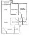 Floor plan: 2-bedroom 1-bathroom unit; features: open-plan kitchen-dining-living, master bedroom with ensuite bathroom, bedroom 2 with shared bathroom, utility room, central foyer.