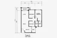 Floor plan: 2-bedroom 1-bathroom unit; features: open-plan kitchen-dining-living, master bedroom with ensuite bathroom, bedroom 2 with shared bathroom, utility room, central foyer, 1 car porch.